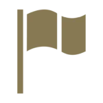 Gold flag icon on black background.