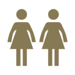 Two female restroom symbols on black background.