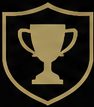 Gold trophy inside shield emblem on black