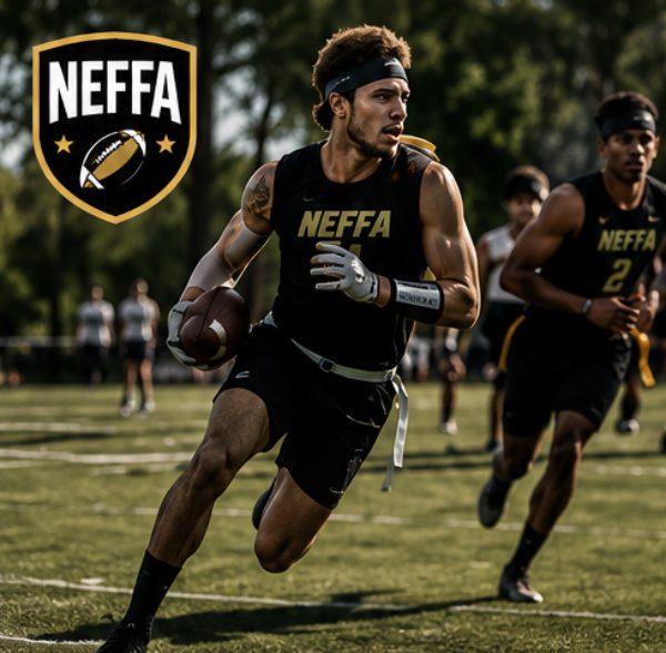 NEFFA player running with football on field