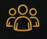Three gold user icons on black background